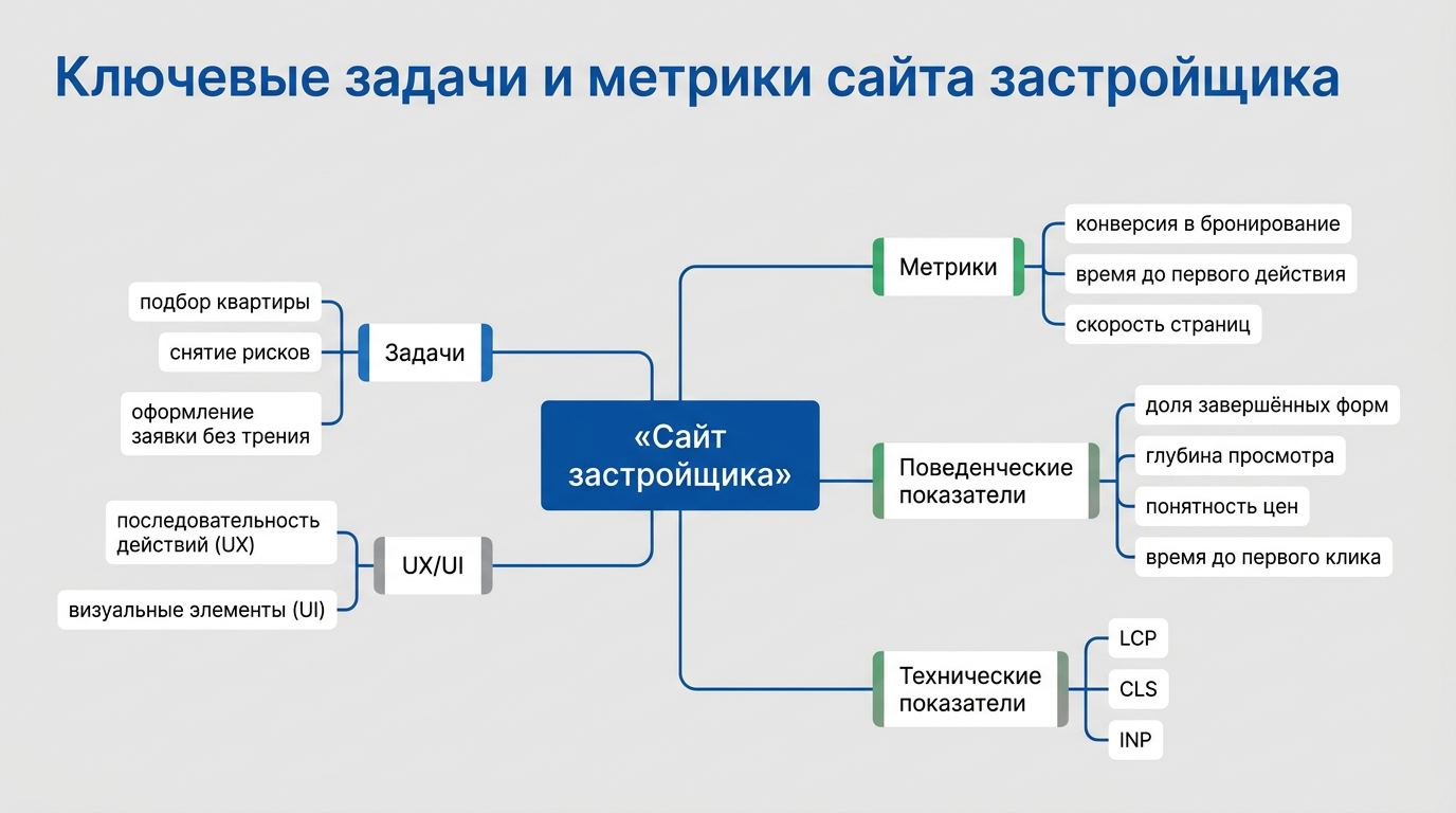 Ключевые задачи и метрики сайта застройщика
